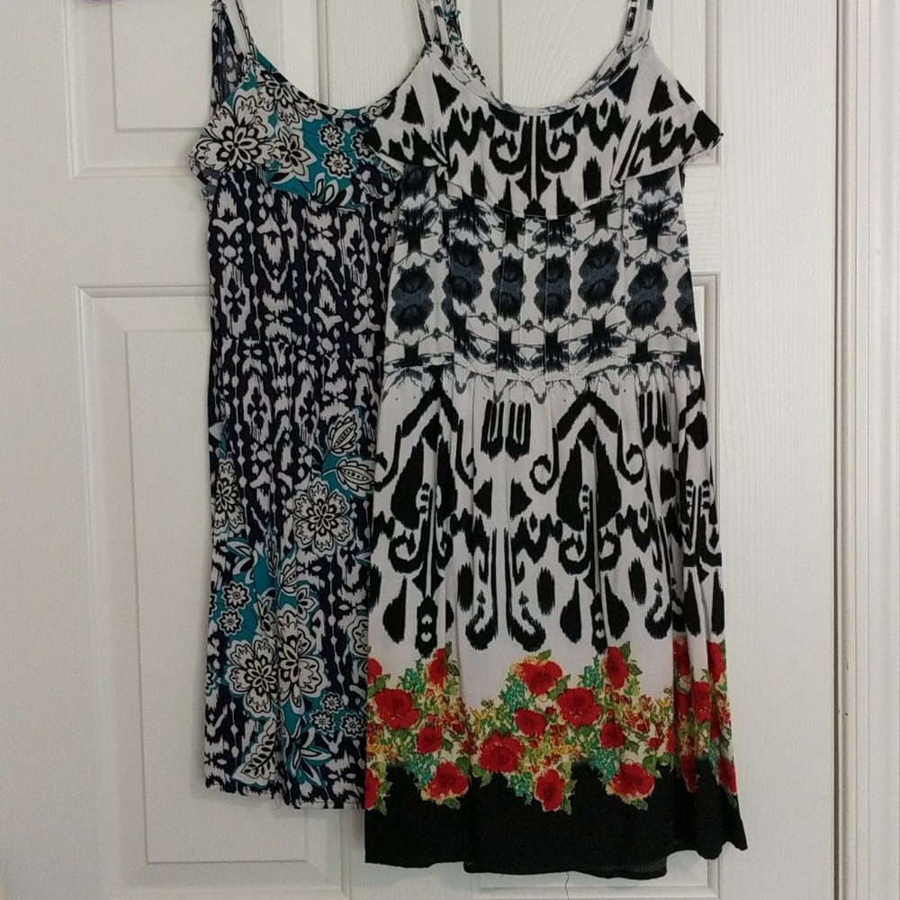 2 summer dresses, same shape, 2 designs